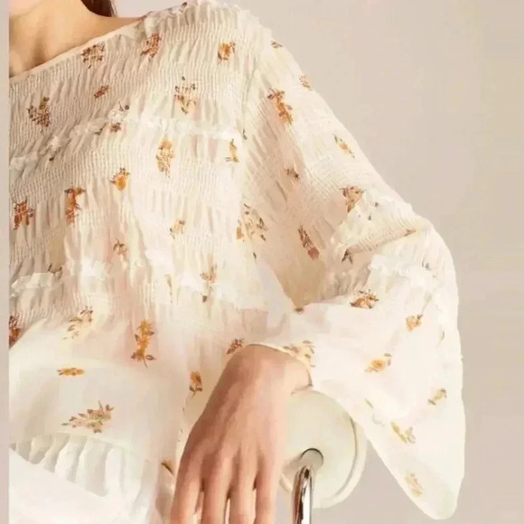 Rebecca Taylor Ines Smocked Floral Blouse Top S - Picture 4 of 11